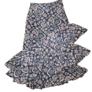 EUC Boden Skirt Women's Black‎ & Red Floral Lined Patterned Flowy Chiffon Size 8